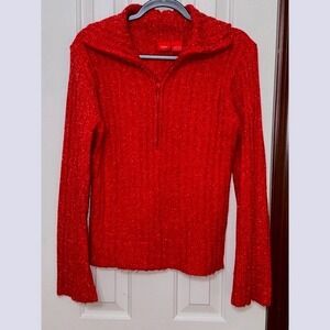 Mossimo Womens Red Knit‎ Sweater Quarter Zip Long Sleeve Collared Pullover
